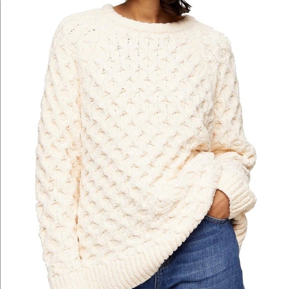 Topshop Sweaters - Topshop Honeycomb Chenille Sweater Ivory